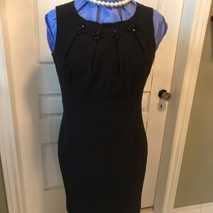 Cleo Elegant Black Midi Dress with Floral Details